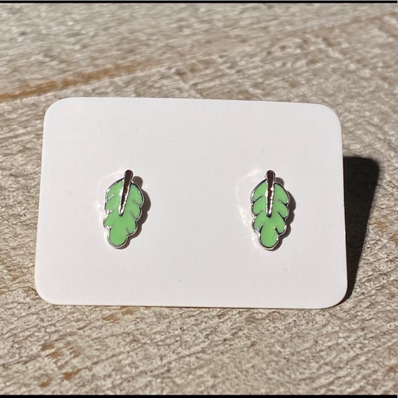 Jewelry - 3 for $15 Green Leaf Silver Studs Earrings Posts